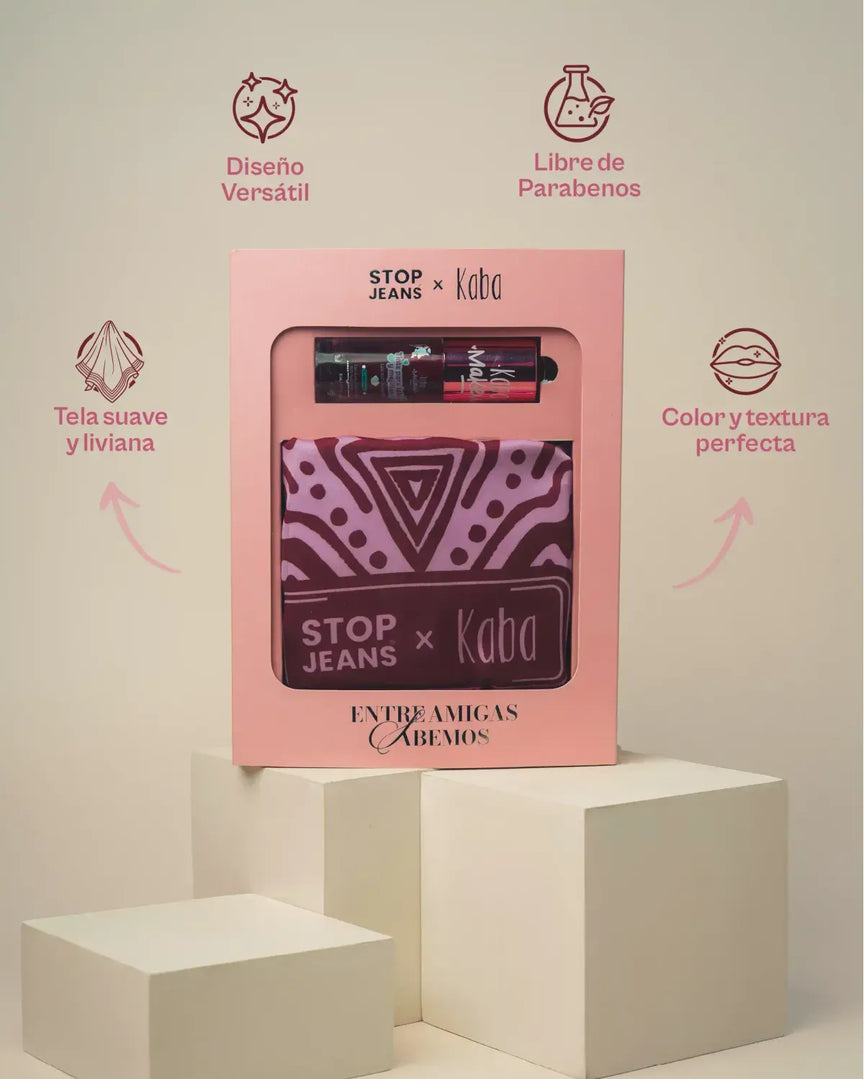 Kit "Entre Amigas" Stop Jeans x Kaba Makeup - Edición Especial - Tinta para Labios y Mejillas + Pañoleta Exclusiva