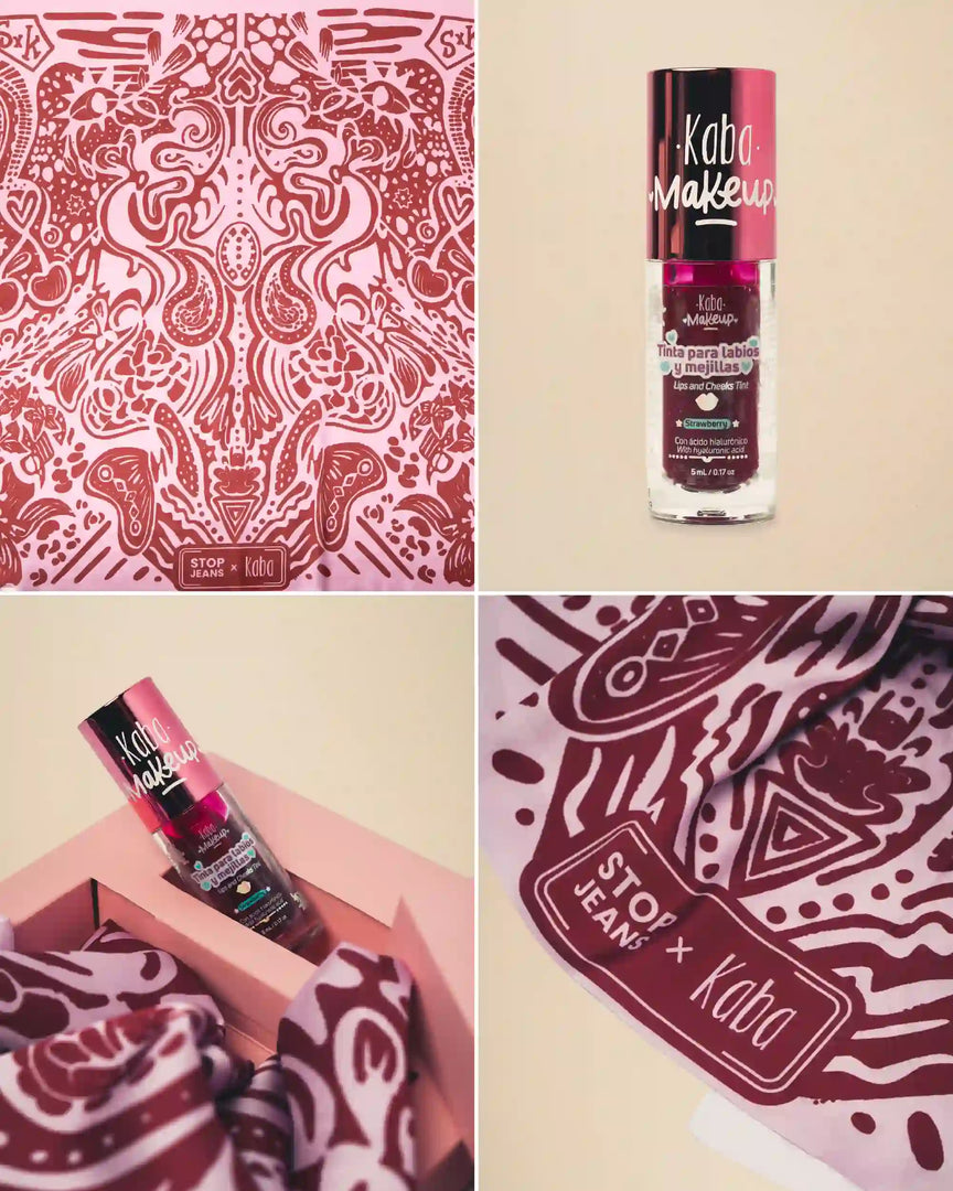 Kit "Entre Amigas" Stop Jeans x Kaba Makeup - Edición Especial - Tinta para Labios y Mejillas + Pañoleta Exclusiva