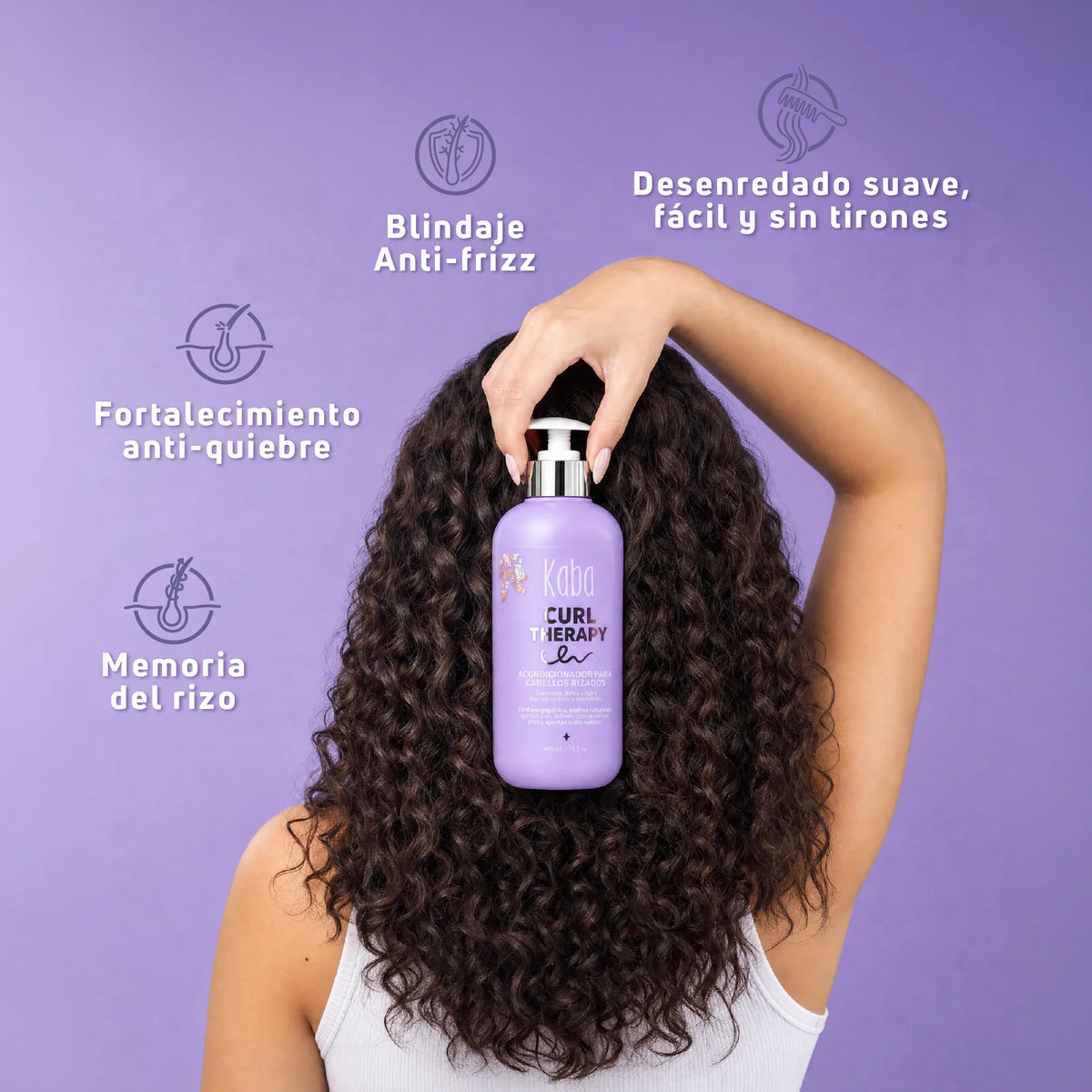 Acondicionador para Rizos Kaba Curl Therapy 450 mL | Libre de Siliconas con Péptidos Vegetales, Chía y Manteca de Karité - Desenreda, Nutre y Controla el Frizz