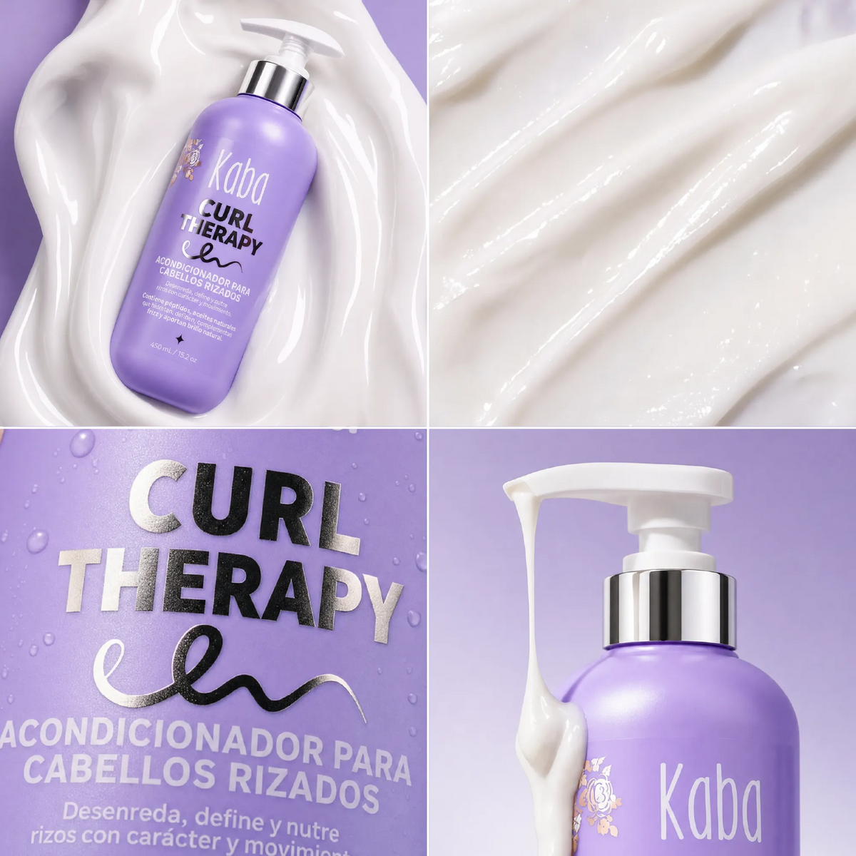Acondicionador para Rizos Kaba Curl Therapy 450 mL | Libre de Siliconas con Péptidos Vegetales, Chía y Manteca de Karité - Desenreda, Nutre y Controla el Frizz