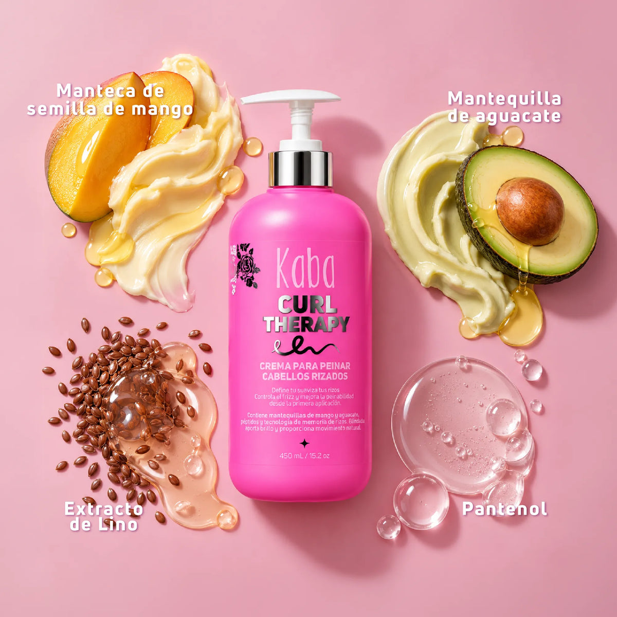 Crema para peinar Rizos Kaba Curl Therapy 450 mL | Sin Siliconas con Mantequillas de Mango, Aguacate y Péptidos - Memoria de Rizo y Cero Efecto Cartón