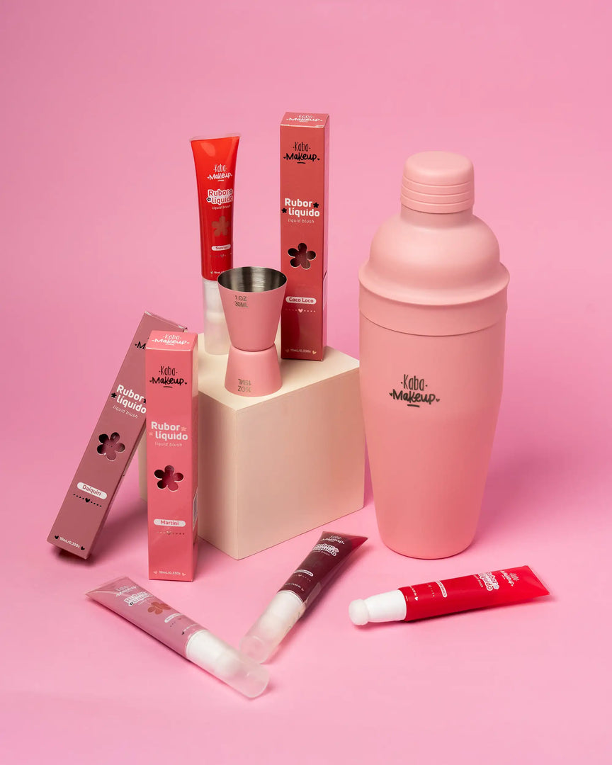 Caja PR de Rubores Liquidos Kaba Makeup Cheeks and Cocktails | Coleccion Completa con Coctelera y Medidor