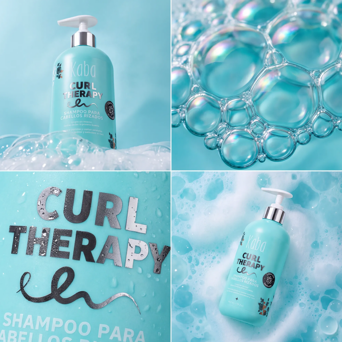 Shampoo Hidratante para Rizos Kaba Curl Therapy 450 mL | Sin Sulfatos con Péptidos Vegetales, Chía y Lino - Anti-Quiebre y Máxima Definición