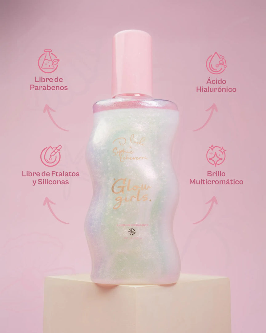 Body Shimmer Glow Girls D'Luchi x Sophie Echeverri | Hidratante Nacarado Destellos Multicolores y Ácido Hialurónico